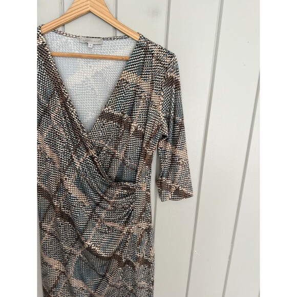 Anatomie Printed Marine Dress S Small Reptile Plaid Green Brown Faux Wrap 3/4 - Picture 2 of 7